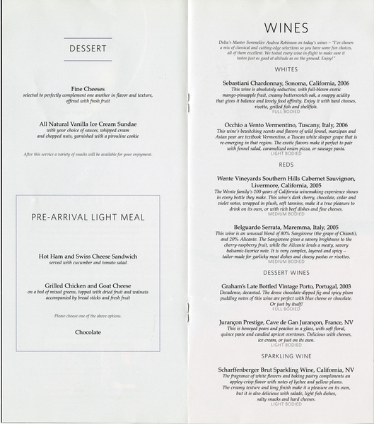 Image: menu: Delta Air Lines, BusinessElite Class