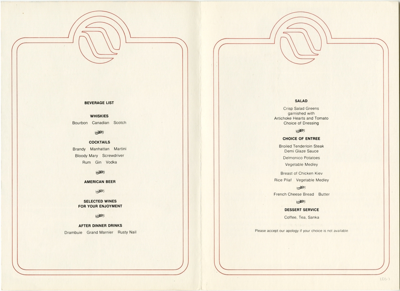 Image: menu: Northwest Orient Airlines