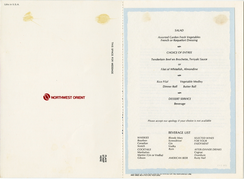Image: menu: Northwest Orient Airlines