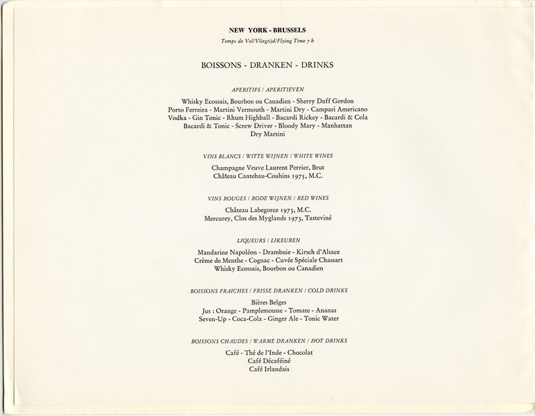 Image: menu: Sabena, Business Class