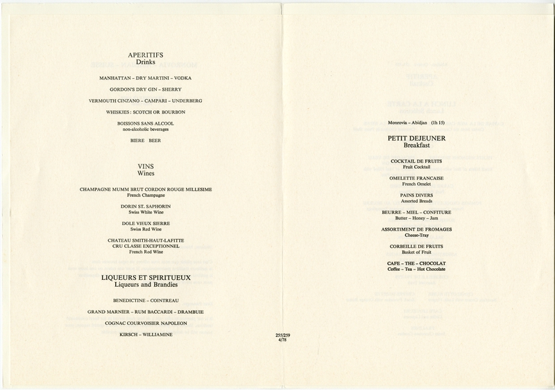 Image: menu: Swissair, First Class