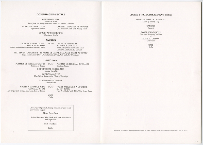 Image: menu: SAS (Scandinavian Airlines System), First Class