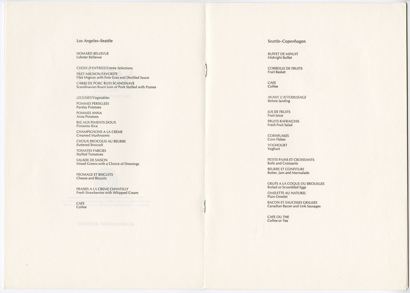 Image: menu: SAS (Scandinavian Airlines System), First Class