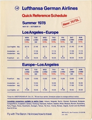 Image: timetable: Lufthansa German Airlines, quick reference, Los Angeles - Europe