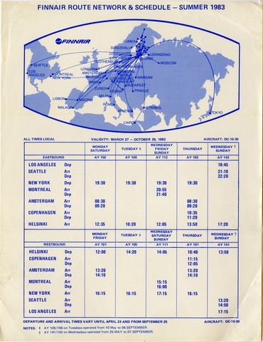 Timetable: Finnair, summer schedule
