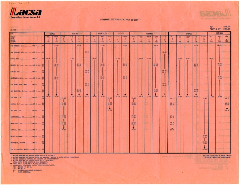 Image: timetable: Lineas Aereas Costarricenses, S.A. (LACSA)