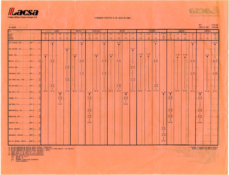 Image: timetable: Lineas Aereas Costarricenses, S.A. (LACSA)