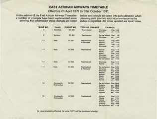Image: timetable: East African Airways