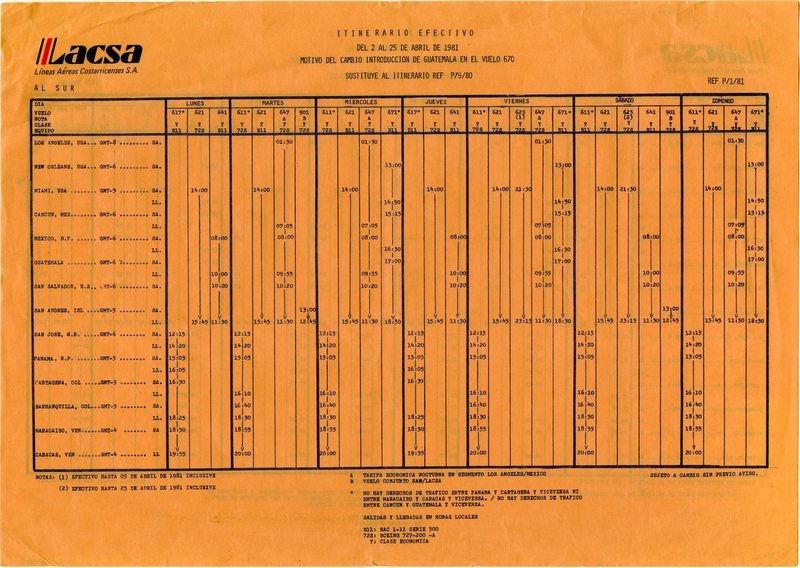 Image: timetable: Lineas Aereas Costarricenses, S.A. (LACSA)