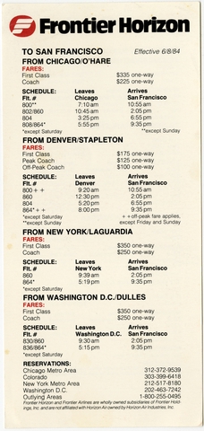 Timetable: Frontier Horizon, San Francisco