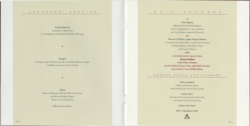 Image: menu: United Airlines, Connoisseur (Business) Class