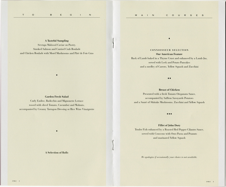 Image: menu: United Airlines, Connoisseur (Business) Class