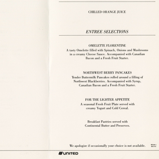 Image #2: menu: United Airlines, First Class