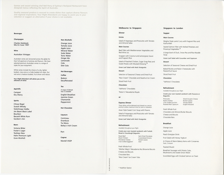 Image: menu: Qantas Airways, Business Class