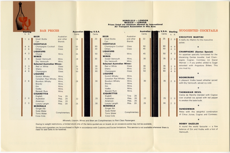 Image: menu: Qantas Airways