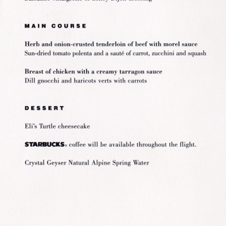 Image #2: menu: United Airlines, First Class