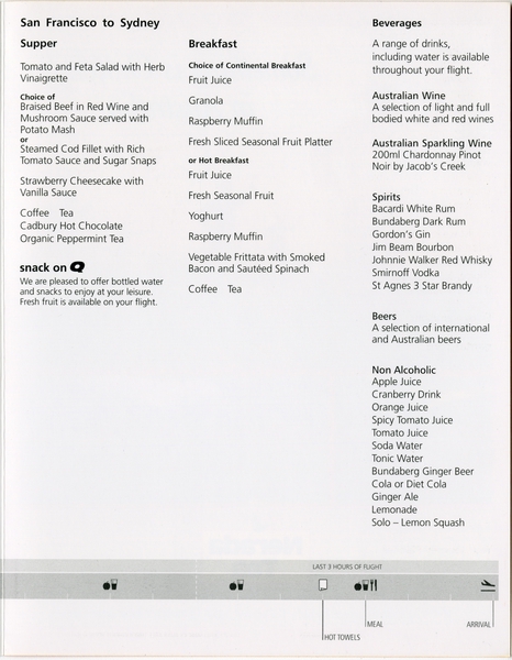 Image: menu: Qantas Airways, Economy Class
