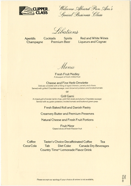 Image: menu: Pan American World Airways, Historic First Flights series, Sikorsky S-40