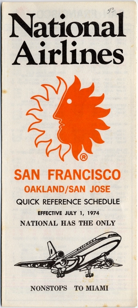 Image: timetable: National Airlines, quick reference, San Francisco / Oakland / San Jose
