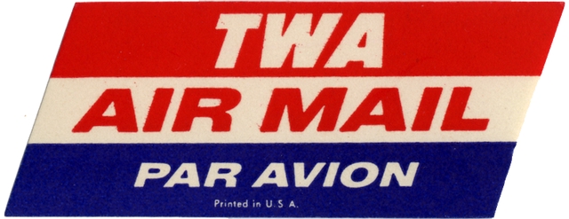 Airmail courtesy label: TWA (Trans World Airlines)