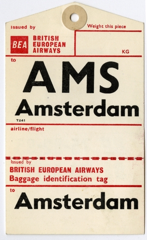 Baggage destination tag: British European Airways (BEA)