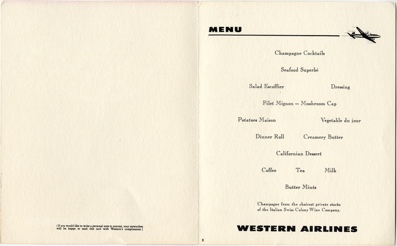 Image: menu: Western Airlines