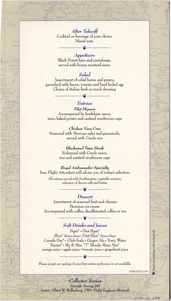 Image: menu: TWA (Trans World Airlines), Royal Ambassador (First) Class