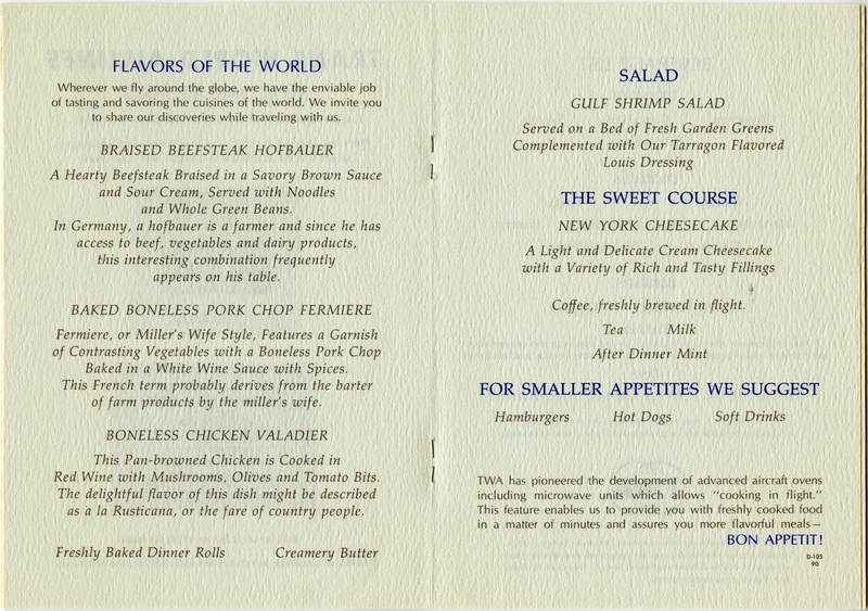 Image: menu: TWA (Trans World Airlines)