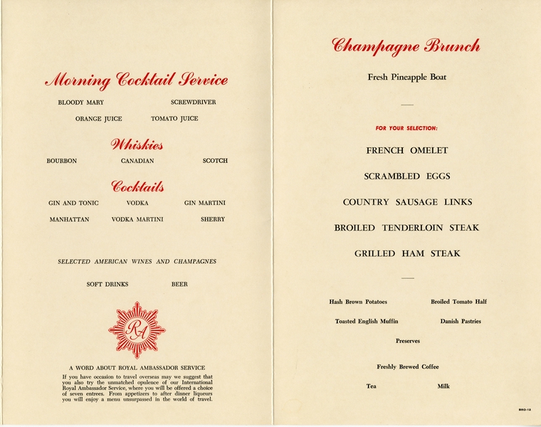 Image: menu: TWA (Trans World Airlines), Royal Ambassador (First) Class