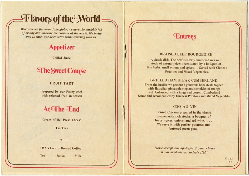 Image: menu: TWA (Trans World Airlines), Ambassador (Business) Class