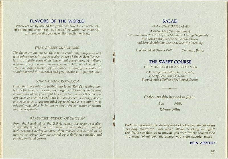 Image: menu: TWA (Trans World Airlines)