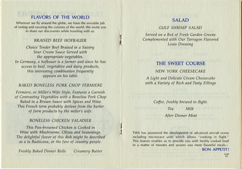 Image: menu: TWA (Trans World Airlines)