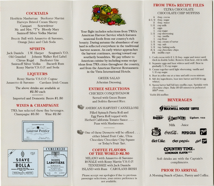 Image: menu: TWA (Trans World Airlines)