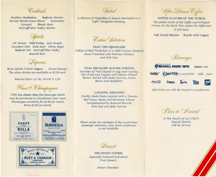 Image: menu: TWA (Trans World Airlines)