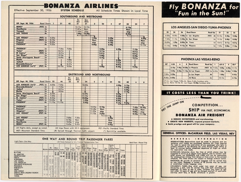 Image: timetable: Bonanza Air Lines