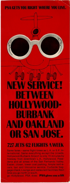 Image: brochure: Pacific Southwest Airlines (PSA) Hollywood-Burbank - Oakland - San Jose