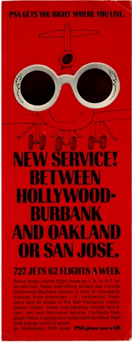 Brochure: Pacific Southwest Airlines (PSA) Hollywood-Burbank - Oakland - San Jose