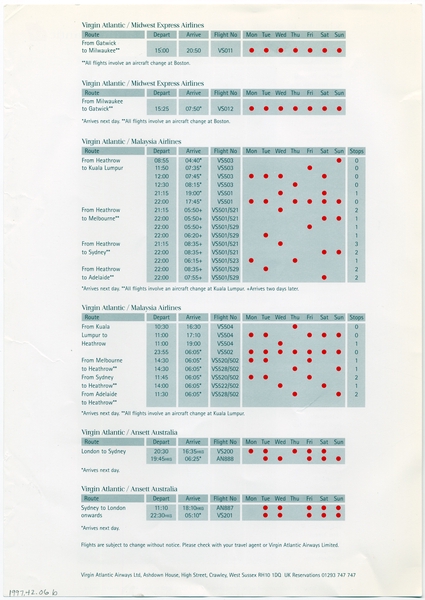 Image: timetable: Virgin Atlantic, British Commonwealth Pacific Airlines (BCPA)