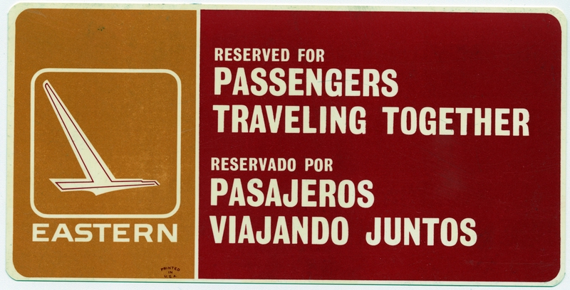 Image: seat occupied card: Eastern Air Lines