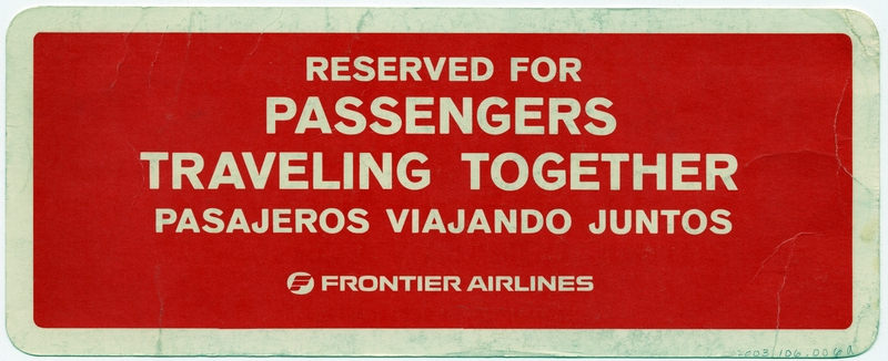 Image: seat occupied card: Frontier Airlines