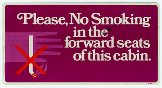 Image: seat sign: United Airlines, "No smoking"