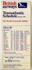 Image: timetable: British Airways, quick reference, transatlantic service