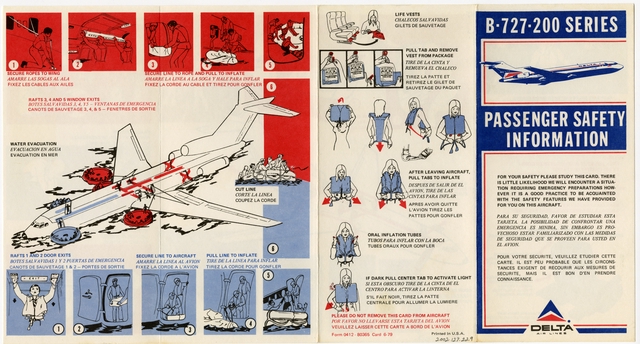 Safety information card: Delta Air Lines, Boeing 727-200
