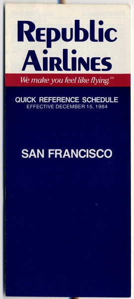 Image: timetable: Republic Airlines, quick reference, San Francisco