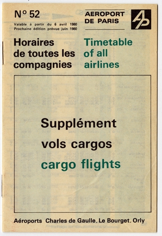 Timetable: Aeroport de Paris (Charles de Gaulle, Le Bourget, Orly), pocket schedule
