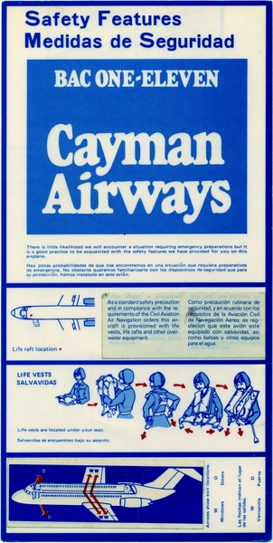 Image: safety information card: Cayman Airways, BAC One-Eleven