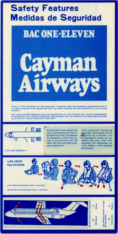 Safety information card: Cayman Airways, BAC One-Eleven