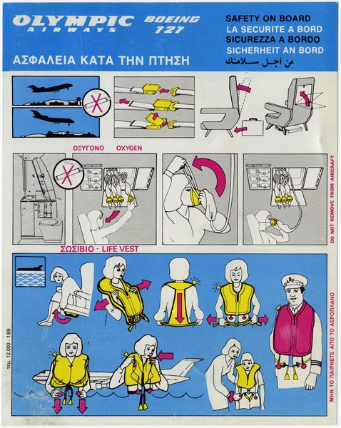 Image: safety information card: Olympic Airways, Boeing 727