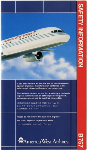 Safety information card: America West Airlines, Boeing 757