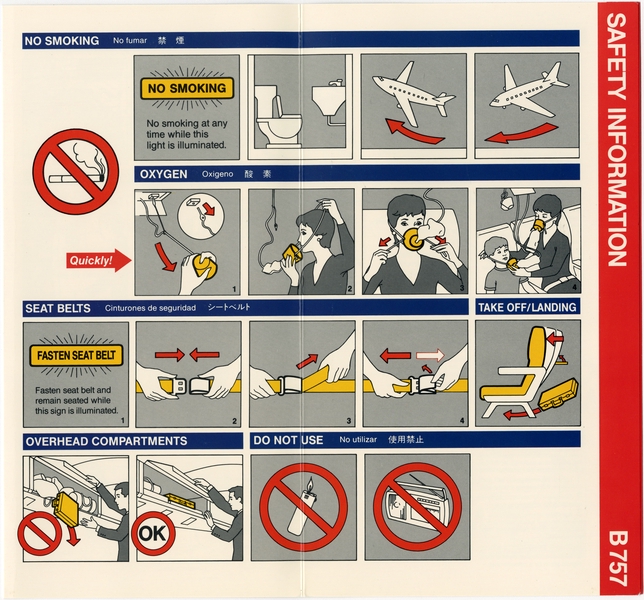 Image: safety information card: America West Airlines, Boeing 757
